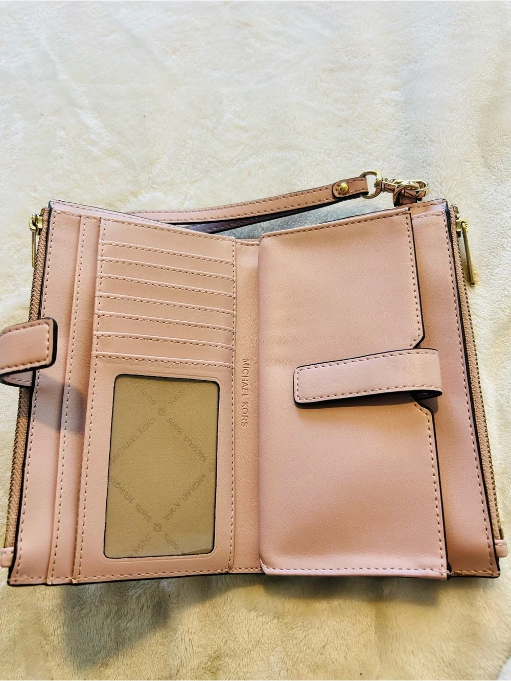 NWT Michael Kors Jet Set Double Zip Smartphone Blush Pink Logo Zip Wristlet